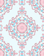 Pink Blue Abstract Floral Medallion Design Rug