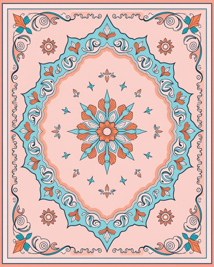 Floral Medallion Pastel Scroll Pattern Rug