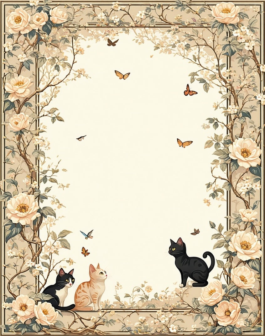 Floral Cats And Butterflies Scenic Design Rug
