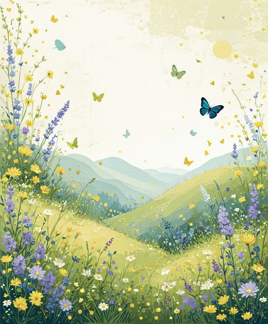 Meadow Butterflies Floral Landscape Art Rug