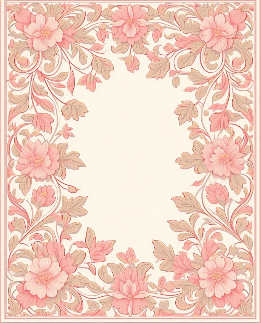Soft Pink Floral Scrollwork Vines Rug