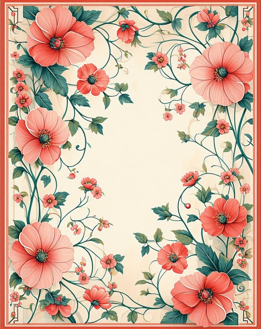 Coral Floral Vine Pattern Rug