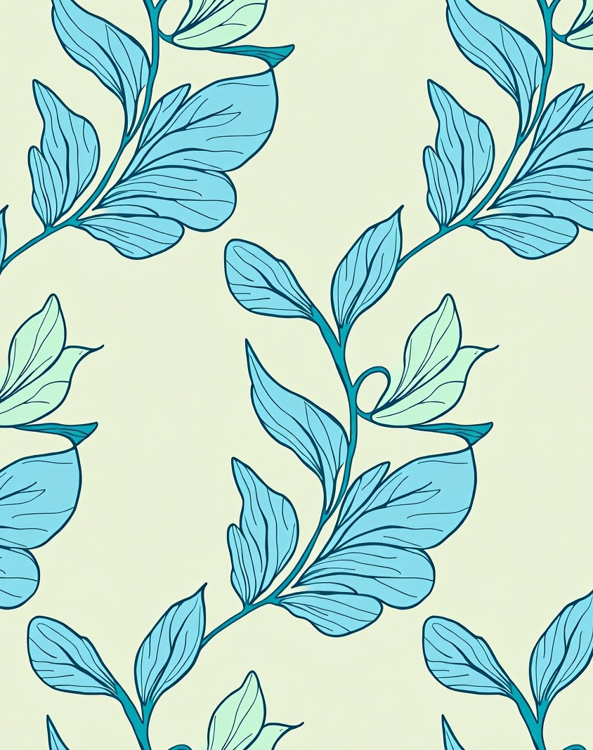 Aqua Blue Botanical Leaf Pattern Rug