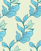 Aqua Blue Botanical Leaf Pattern Rug