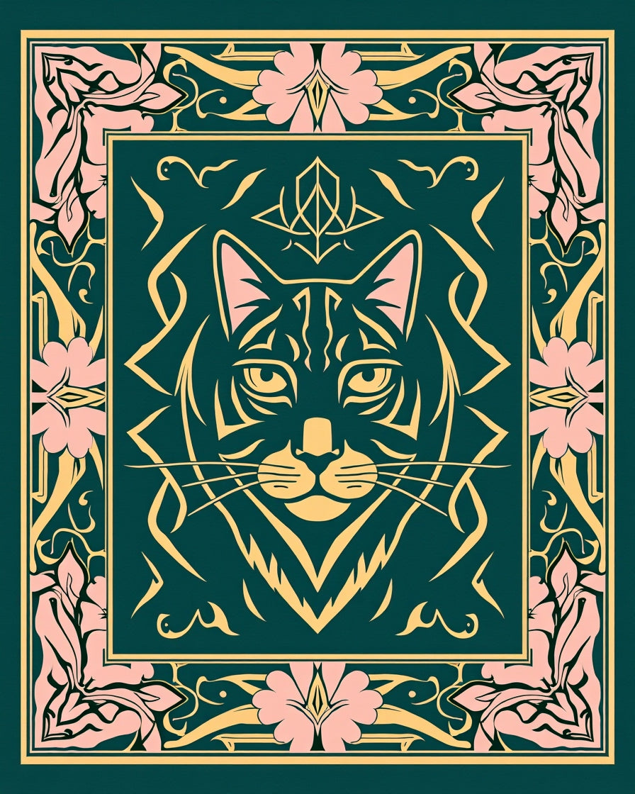 Vintage Cat Floral Frame Rug