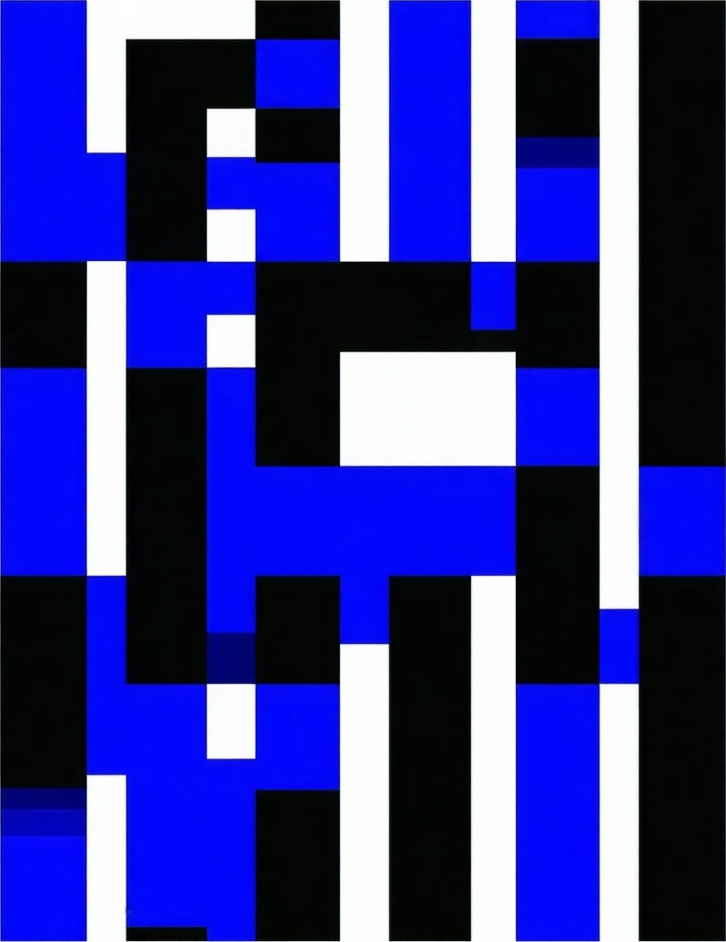 Modern Geometric Blue Black White Pattern Rug