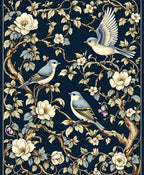 Birds and Blossoms Dark Floral Pattern Rug