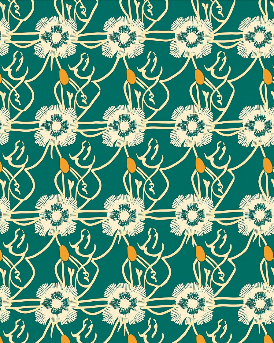 Green Floral Vine Stylized Pattern Rug