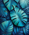 Deep Blue Tropical Leaf Pattern Rug