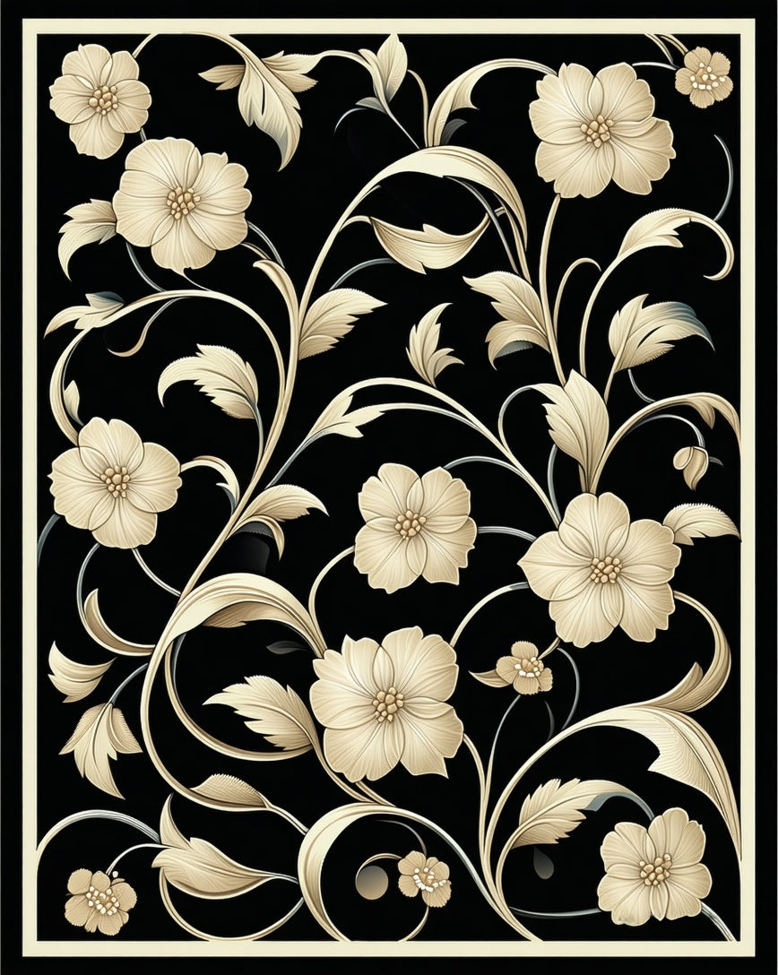 Elegant Floral Vine Botanical Pattern Rug