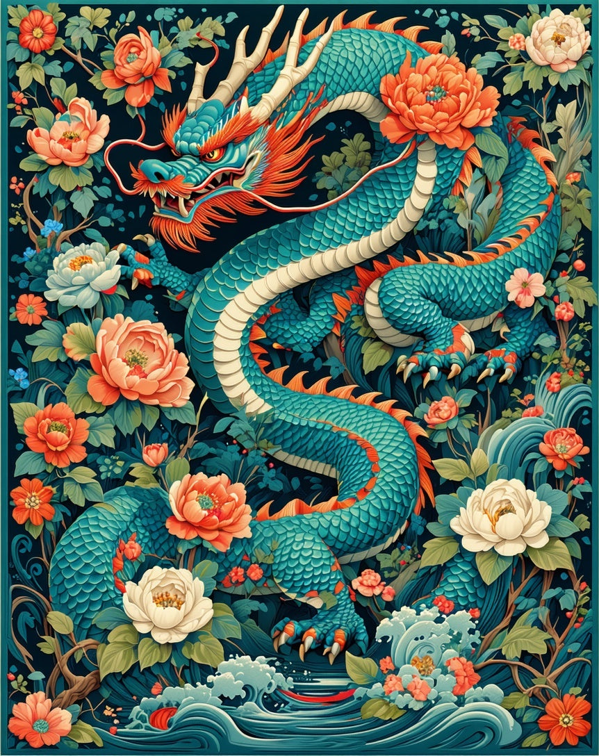 Dragon Flower Garden Pattern Design Rug