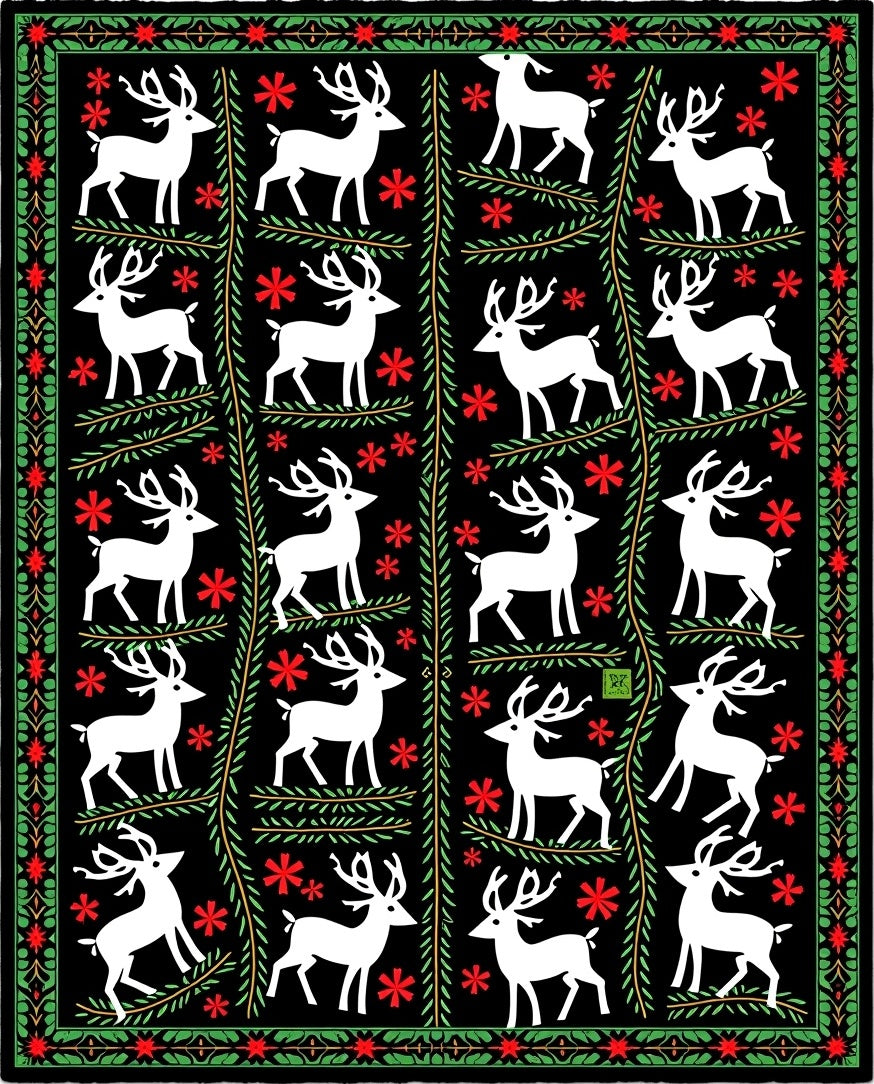 White Stag Red Floral Border Rug