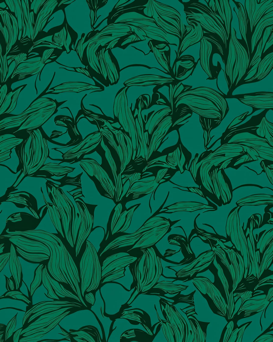 Emerald Green Leaf Pattern Rug