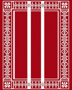 Rich Scarlet Geometric Border Stripe Rug