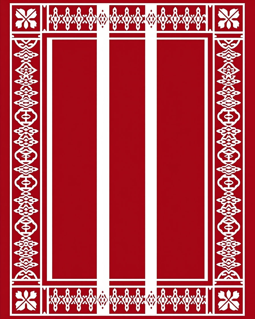 Rich Scarlet Geometric Border Stripe Rug
