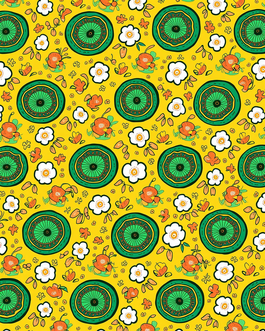 Green Circular Floral Pattern Rug