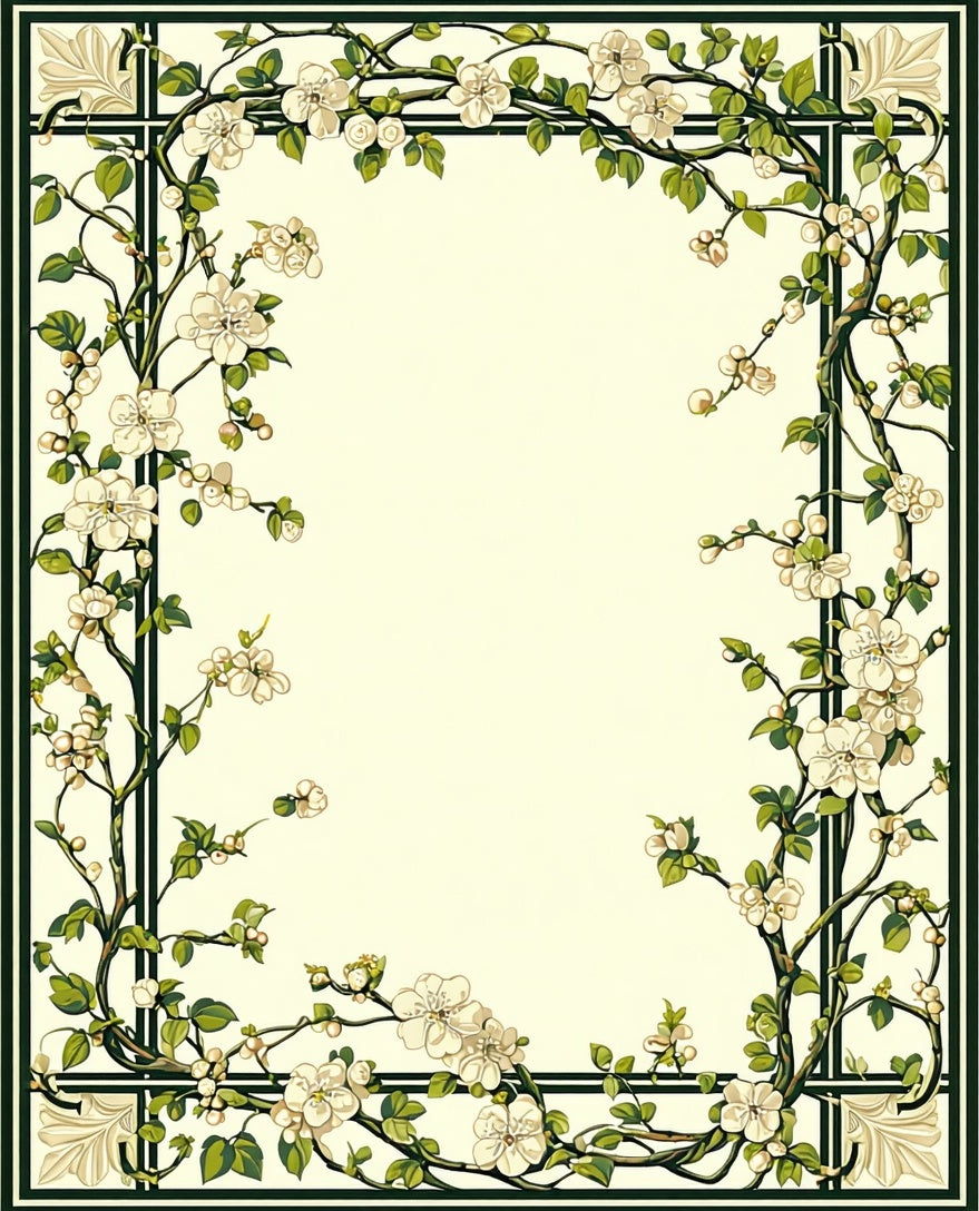 Nature Inspired Floral Vine Border Rug