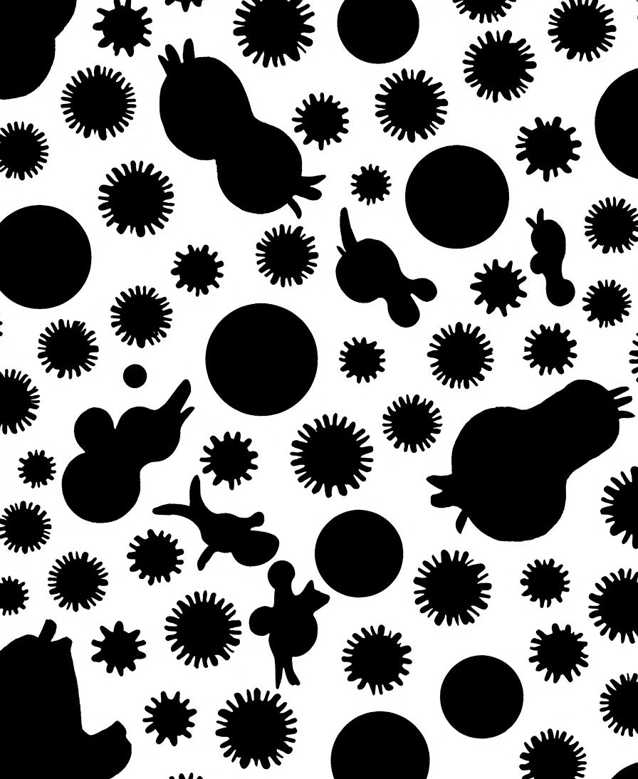 Abstract Black White Organic Shapes Rug