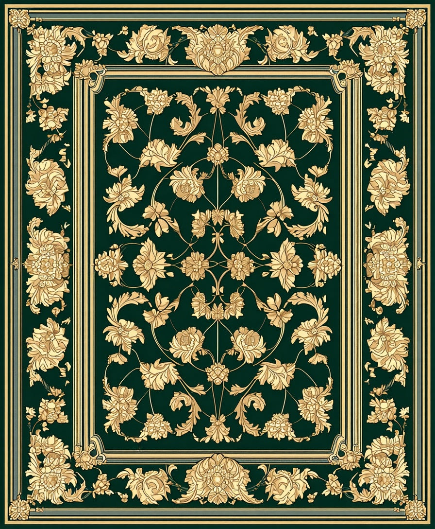 Classic Golden Floral Garden Rug