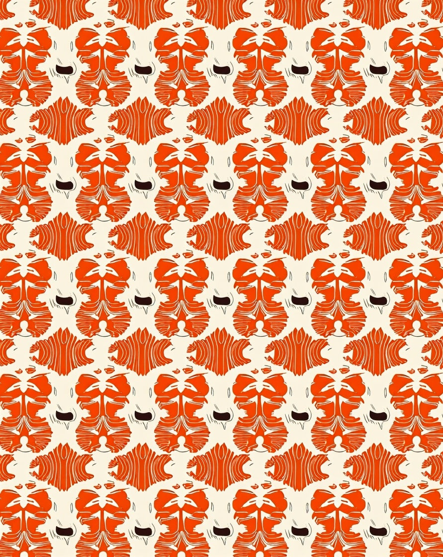 Vibrant Orange Symmetrical Organic Pattern Rug