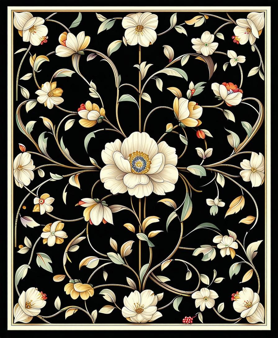 Elegant Floral Vines Pattern Design Rug