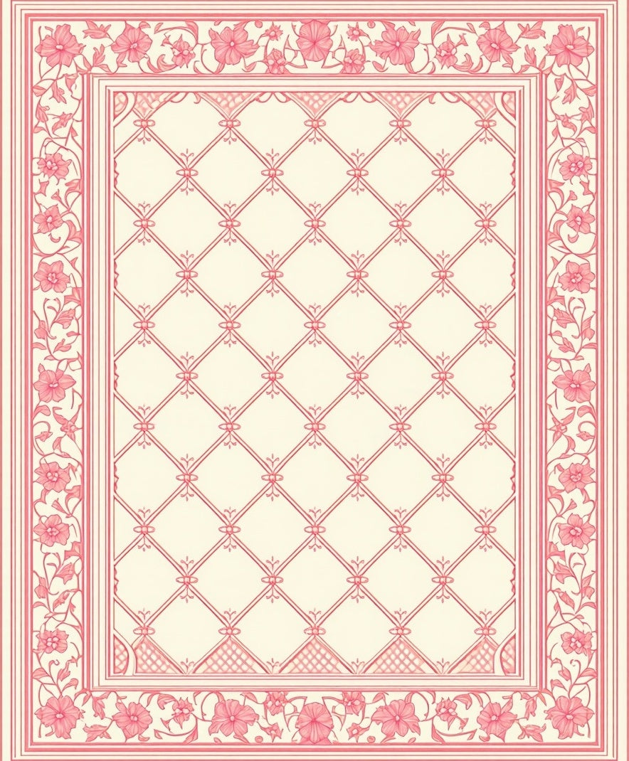 Floral Lattice Border Design Rug