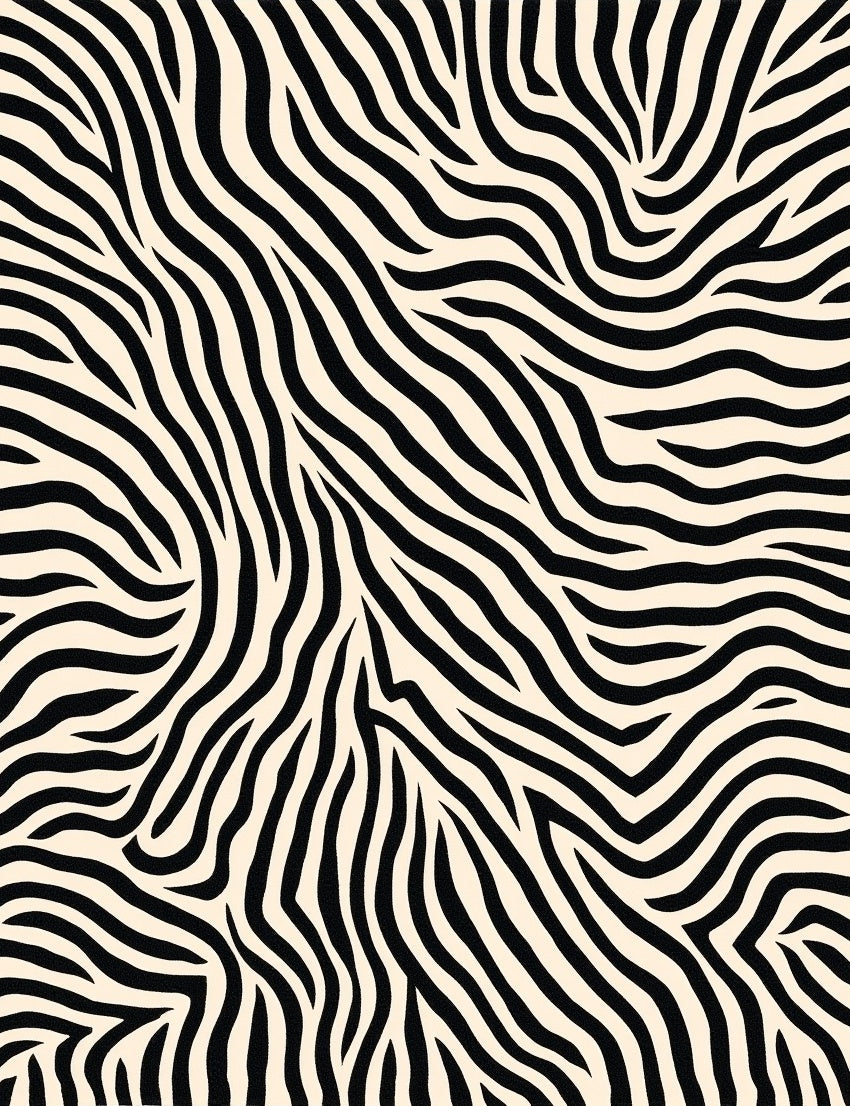 Abstract Black Ivory Zebra Print Rug