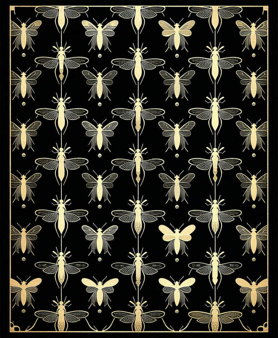 Golden Insects Art Deco Pattern Rug