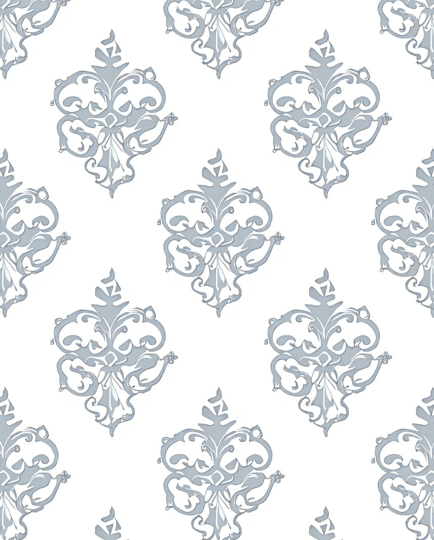 Classic Scroll Damask White Gray Rug