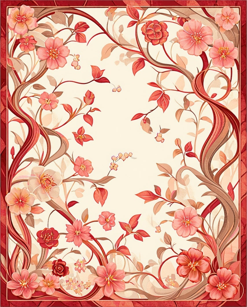 Floral Vine Red Cream Pattern Rug