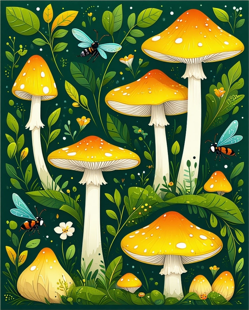 Whimsical Toadstool And Insect Pattern Rug