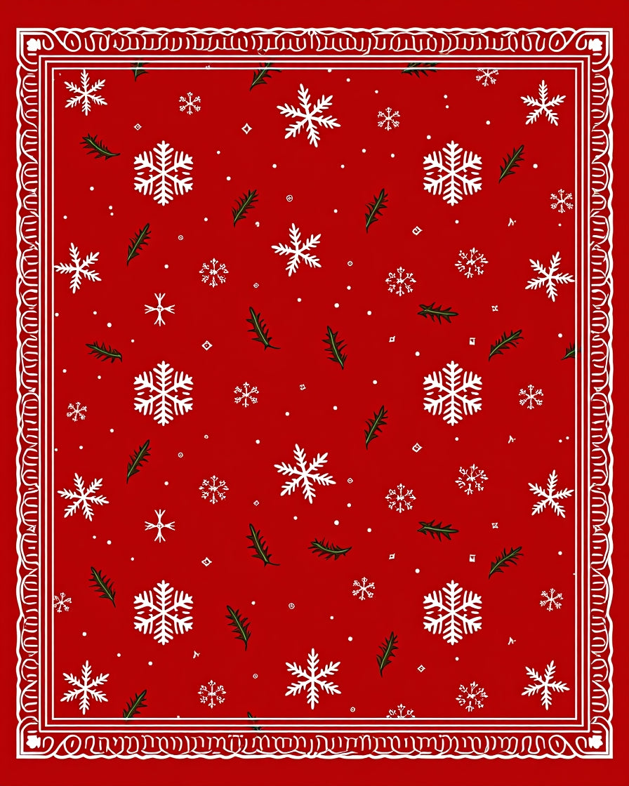 Red Snow Flurry Holiday Border Rug