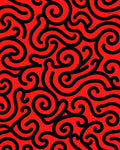 Bold Red Curly Pattern Design Rug