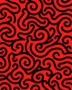 Bold Red Curly Pattern Design Rug