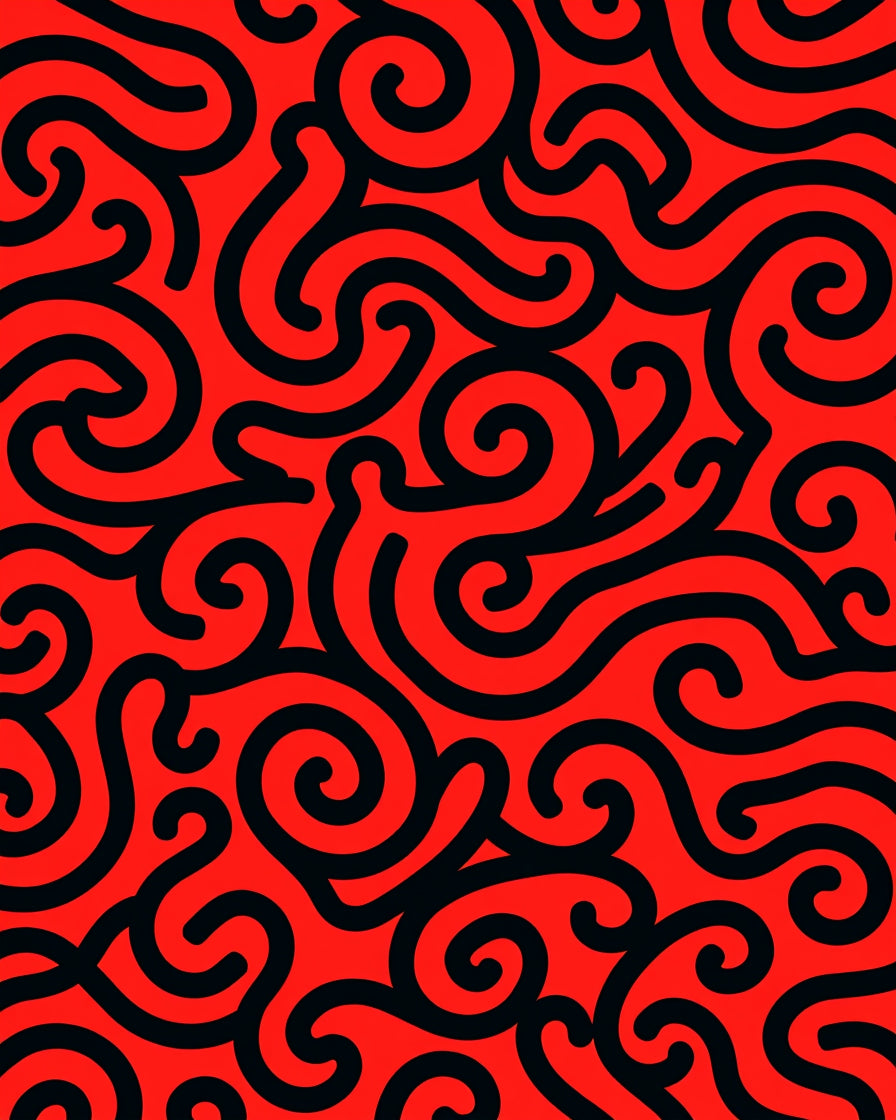 Bold Red Curly Pattern Design Rug