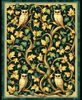 Golden Owl With Leafy Vine Pattern Rug