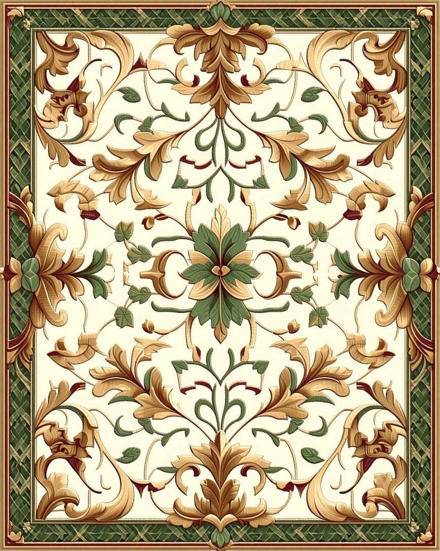 Ornate Floral Scrollwork Design Rug