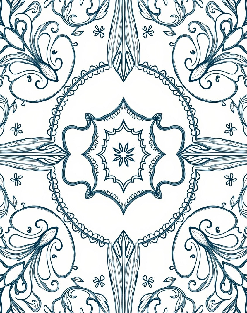 Ornate Floral Swirl Symmetry Rug