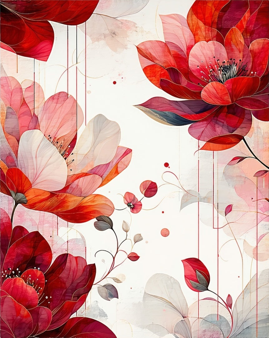 Vibrant Red Floral Watercolor Design Rug