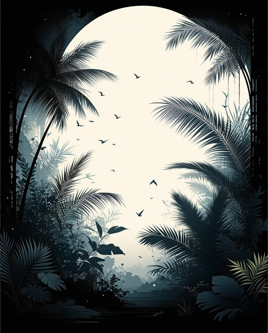 Tropical Jungle Silhouette With Birds Rug