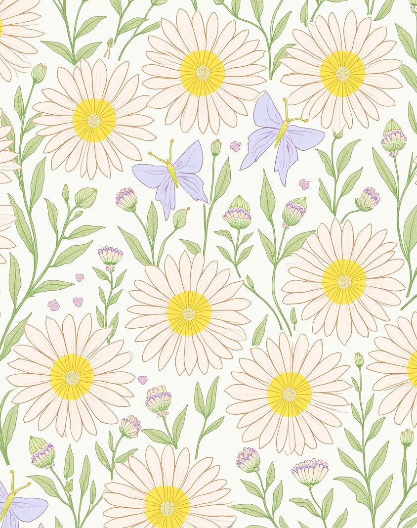 Pastel Daisy Butterfly Botanical Design Rug