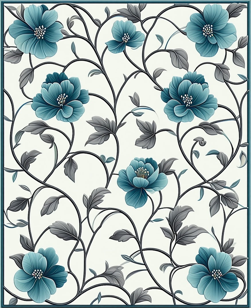 Elegant Teal Floral Vine Pattern Rug