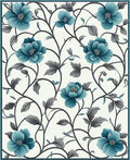 Elegant Teal Floral Vine Pattern Rug
