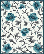 Elegant Teal Floral Vine Pattern Rug