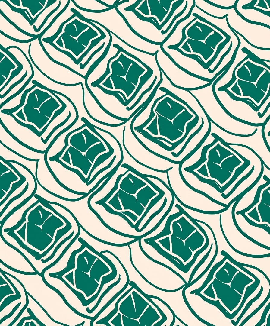 Abstract Green Leaf Patterned Rug