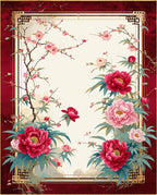 Crimson Peony Blossom Branch Design Rug