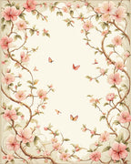 Pink Blossoms Butterflies Vintage Scenic Rug