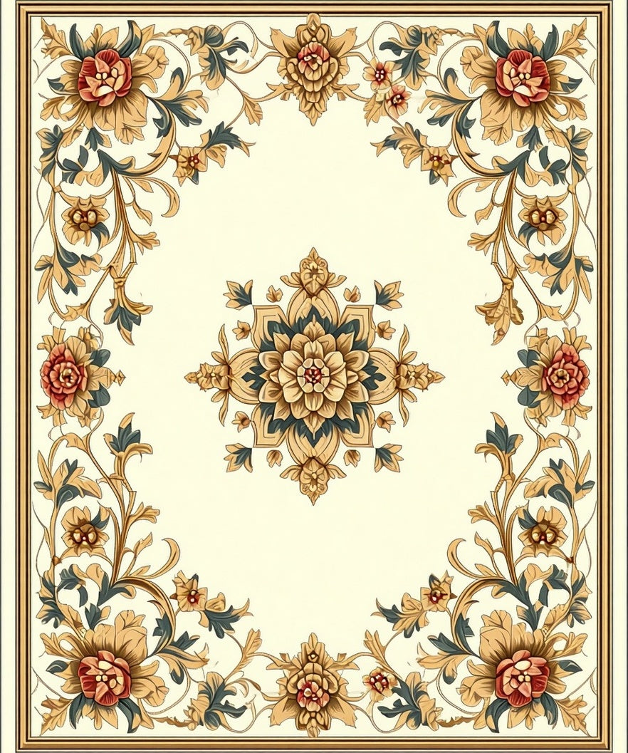 Ornate Floral Scrollwork Design Rug