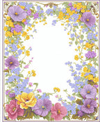 Whimsical Floral Frame with Lavender Gold Accents Rug