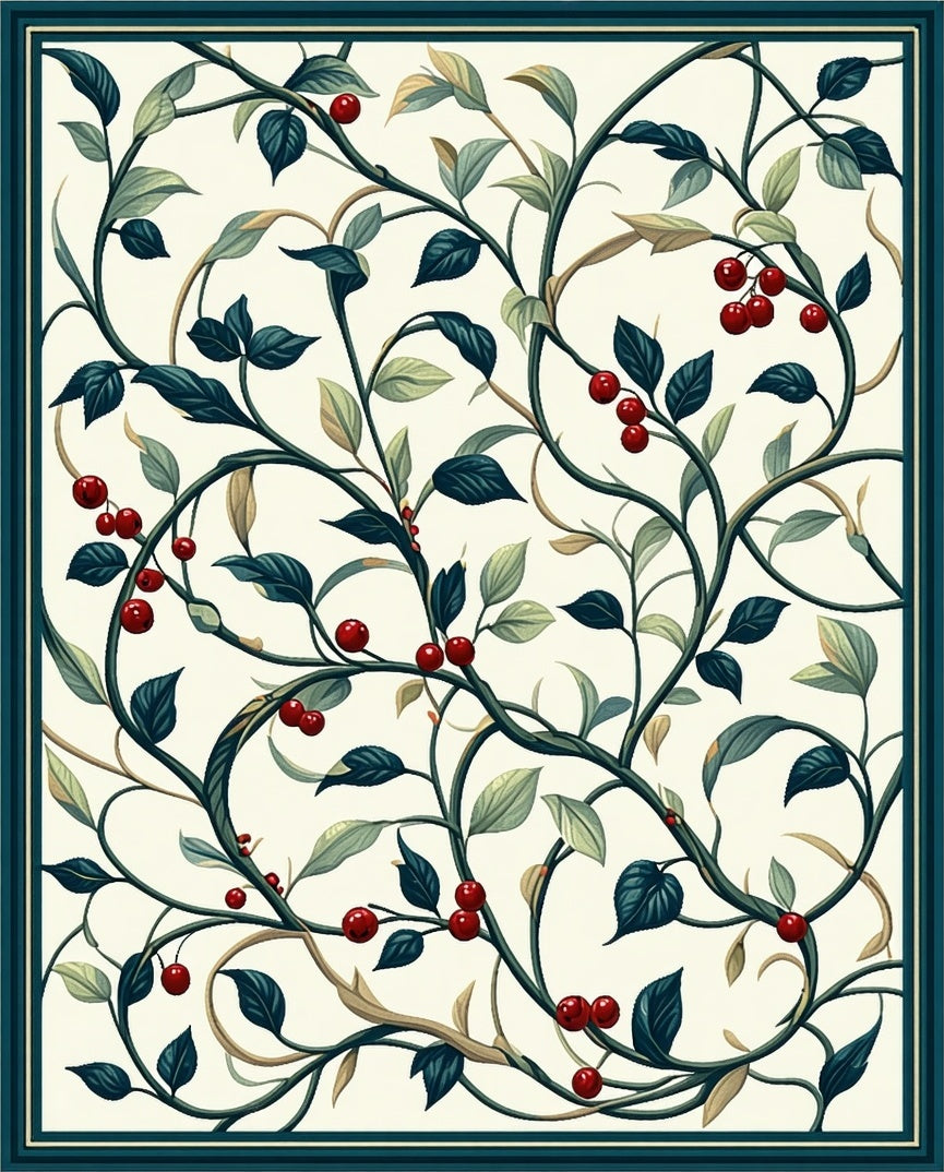 Vine Cherry Botanical Pattern Rug
